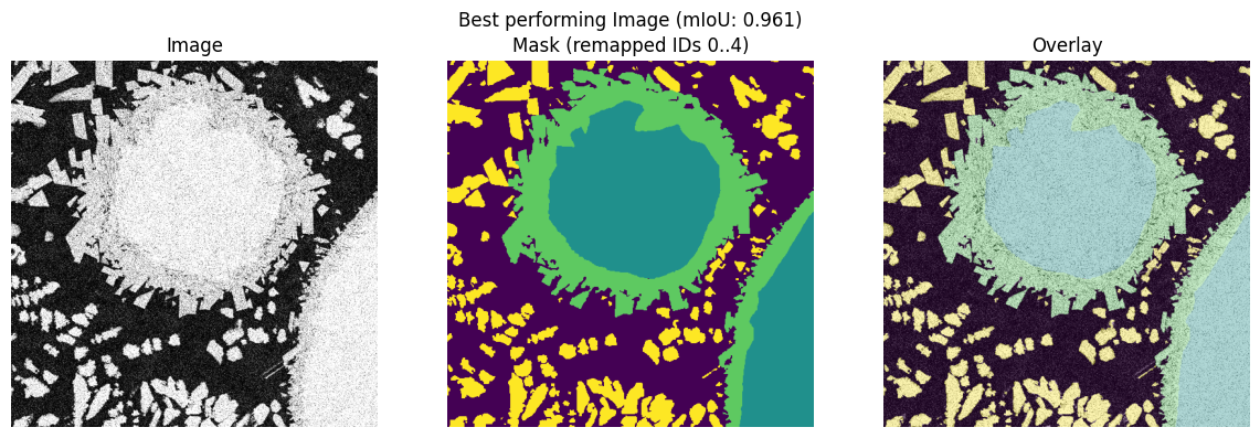 Best performing segmentation example with high IoU